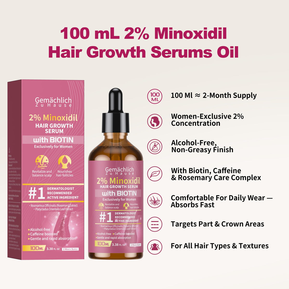 Gemächlich Zu Hause Minoxidil texture is lightweight and non-greasy.
