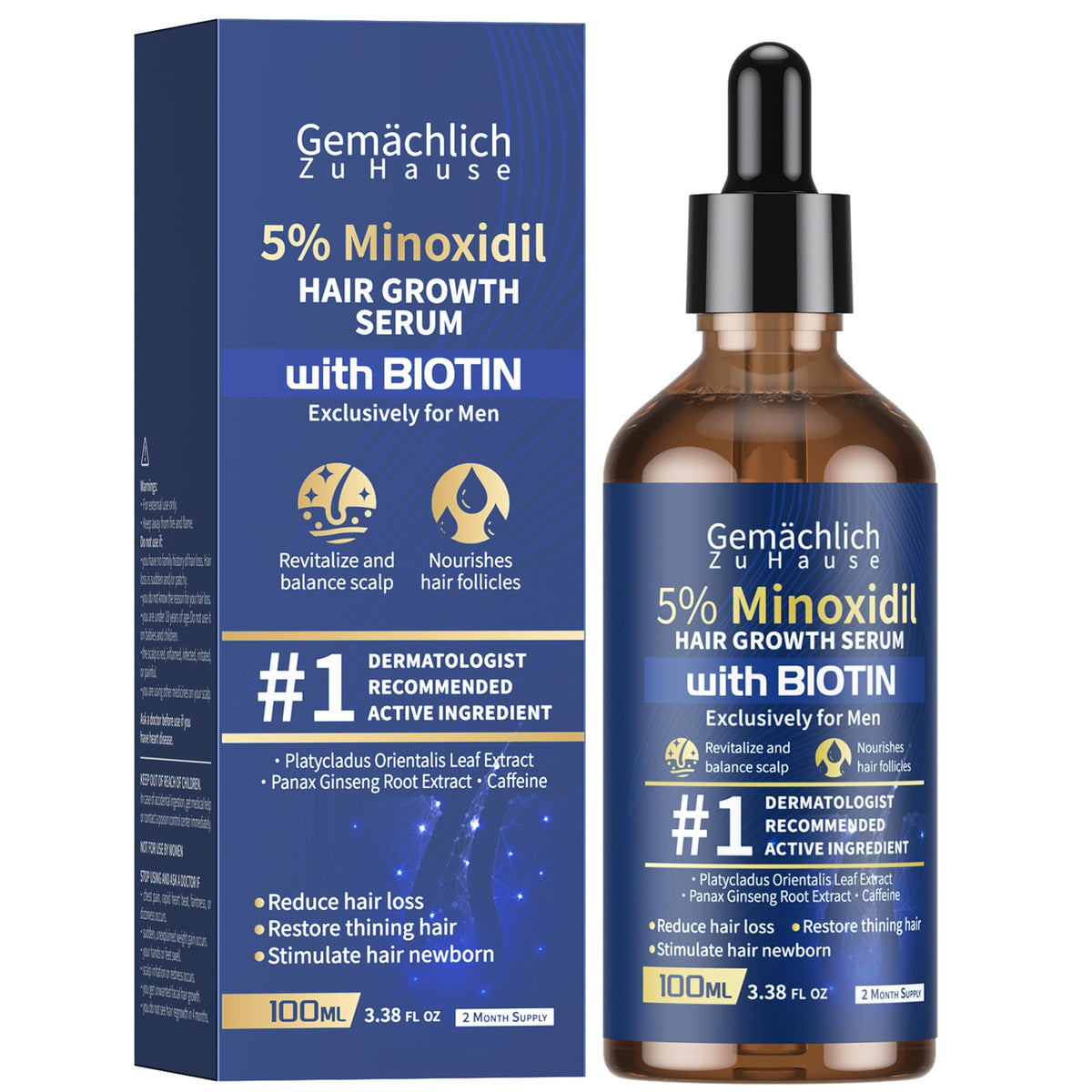 Gemächlich Zu Hause 5% Minoxidil bottle close-up for thinning support