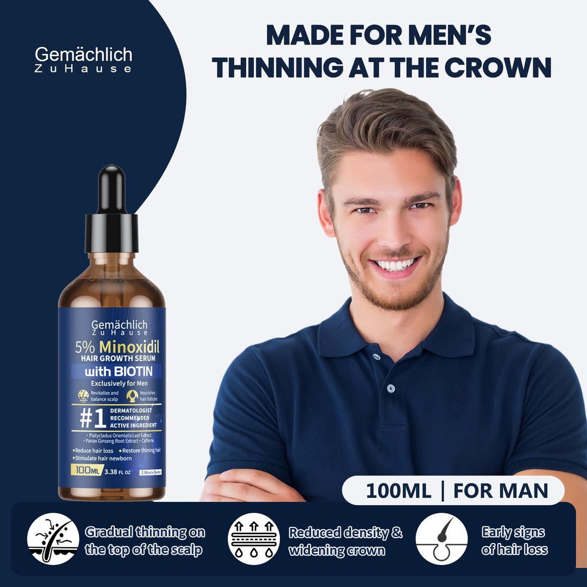 Gemächlich Zu Hause Minoxidil application dropper showing daily treatment