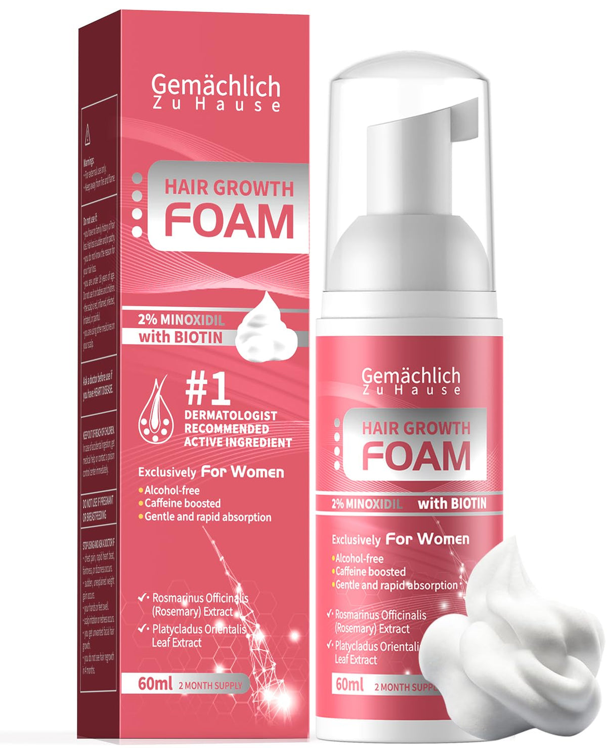 Gemächlich Zu Hause Minoxidil Foam bottle shows a lightweight, non-greasy formula for daily scalp care.