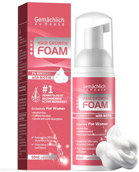 Gemächlich Zu Hause Minoxidil Foam bottle shows a lightweight, non-greasy formula for daily scalp care.