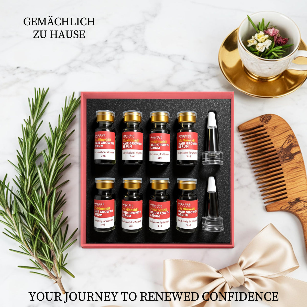 Gemächlich Zu Hause Minoxidil women finish shows a colorless, fragrance-free final look.