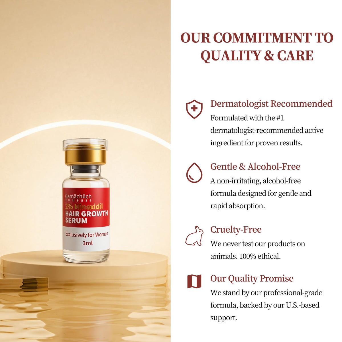 Gemächlich Zu Hause Minoxidil women scalp application illustrates quick absorption into the scalp.