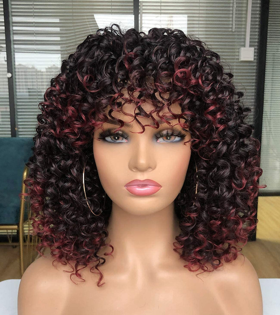 GEMBON Curly Afro Wig with Bangs – front view shows voluminous, natural-looking curls for daily wear.