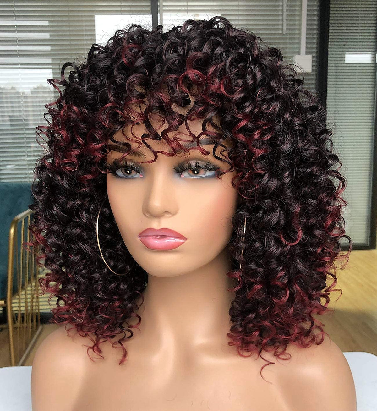GEMBON Curly Afro Wig texture close-up reveals matte finish and soft synthetic fibers.