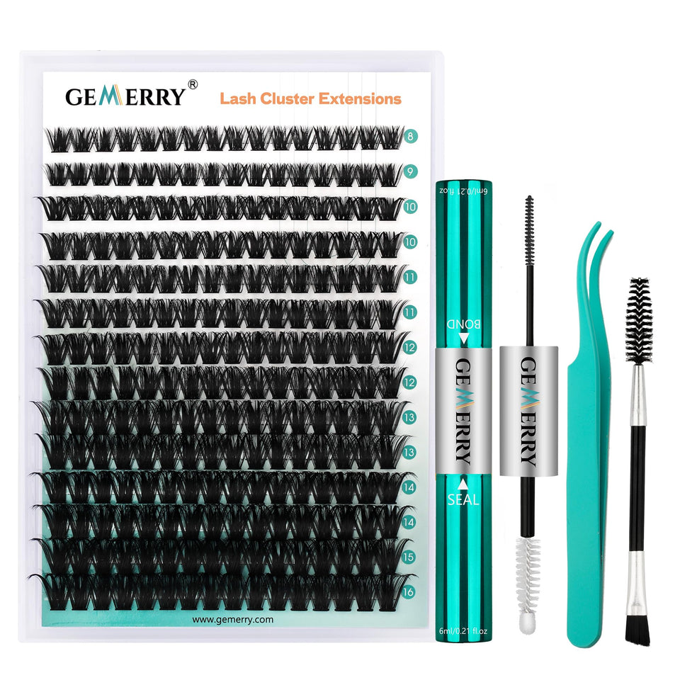 Gemerry fluffy lash extension kit close-up with 280pcs clusters for voluminous lashes.