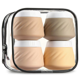 Gemice silicone cream jars travel size pack with four BPA-free containers for cosmetics on the go.