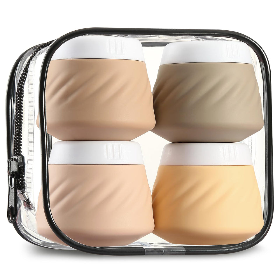 Gemice silicone cream jars travel size pack with four BPA-free containers for cosmetics on the go.