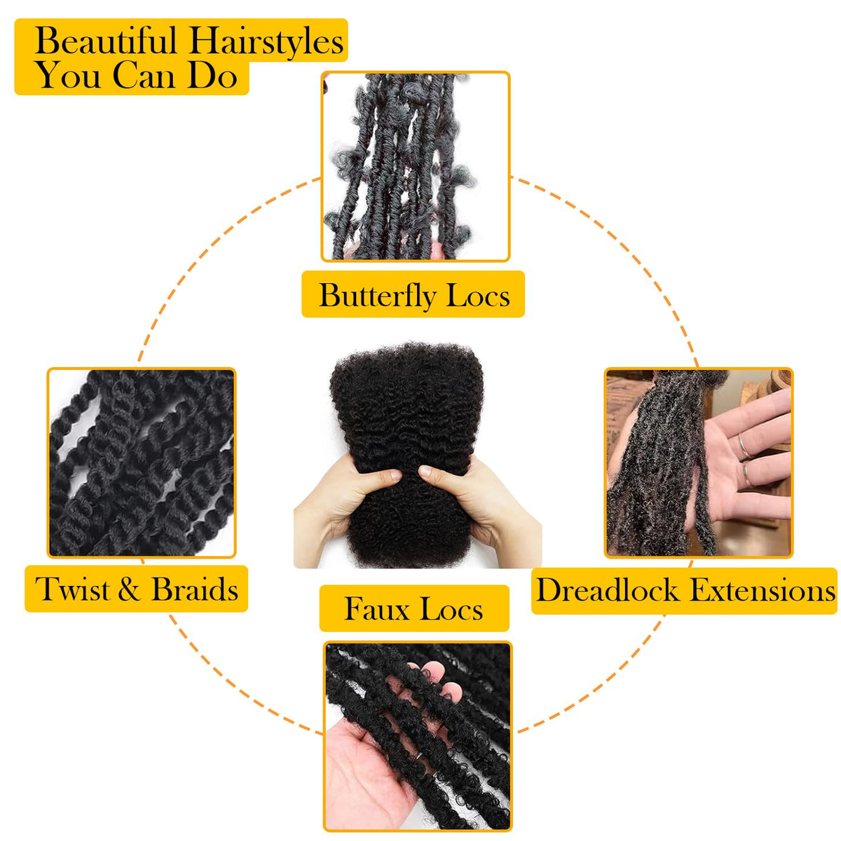 Gemlong Afro Kinkys bulk hair dye-ready, suitable for color customization.