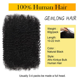 Close-up curl detail of Gemlong Afro Kinkys bulk hair for textured looks.