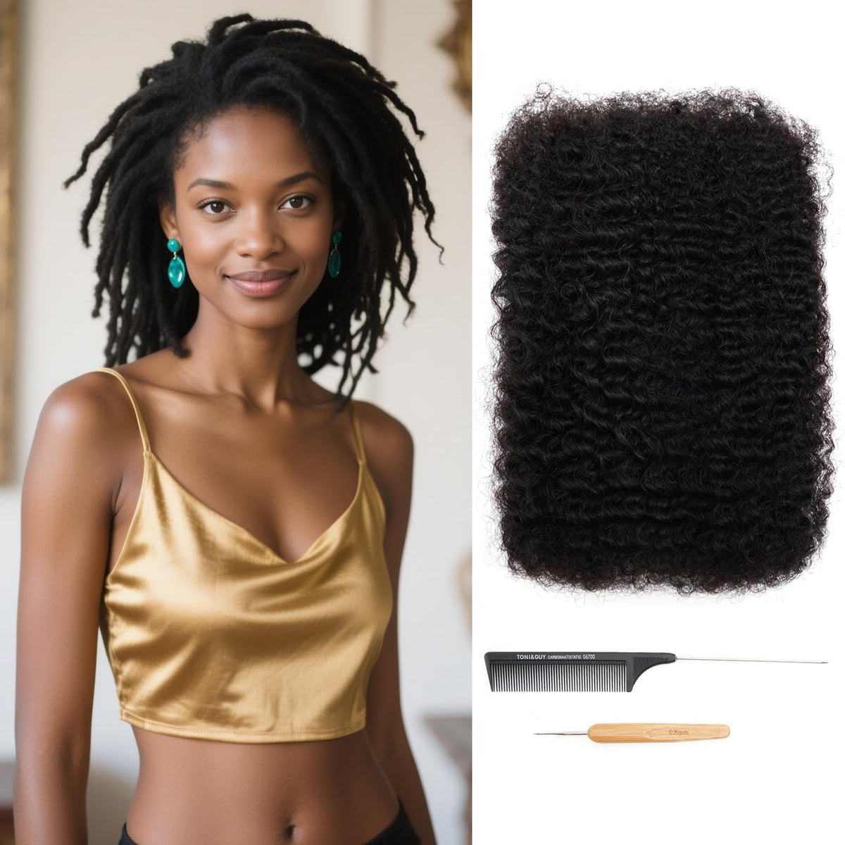 Gemlong Afro Kinkys bulk hair front view, lightweight and easy to style.