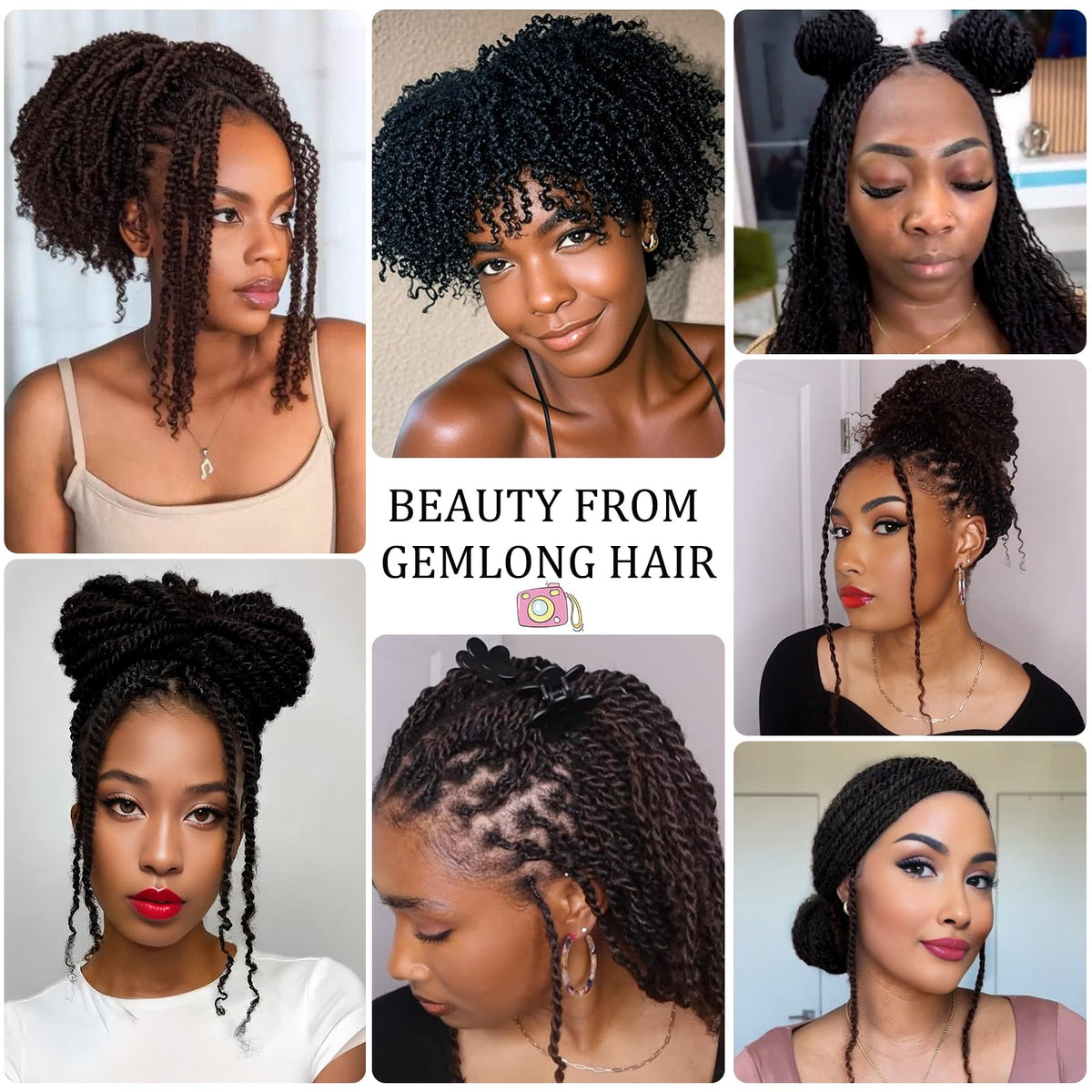 Gemlong Afro Kinkys bulk hair pack contents with crochet hooks for easy installation.