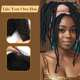 Gemlong Afro Kinkys bulk hair demonstrating styling possibilities for twists and locs.