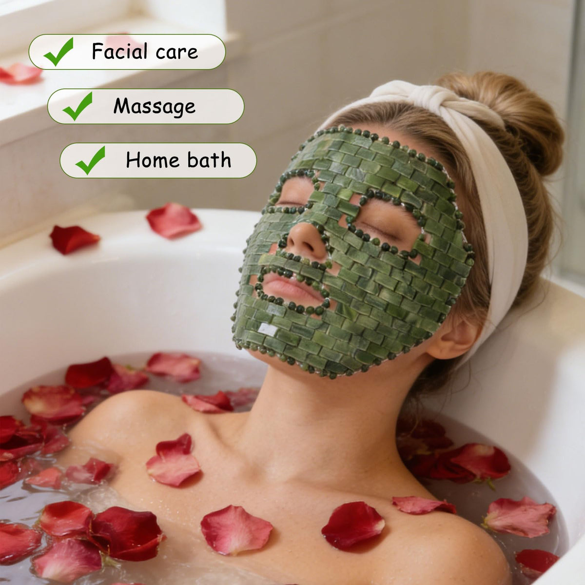 Winter use of Gemshan Jade Mask warmed for puffiness relief