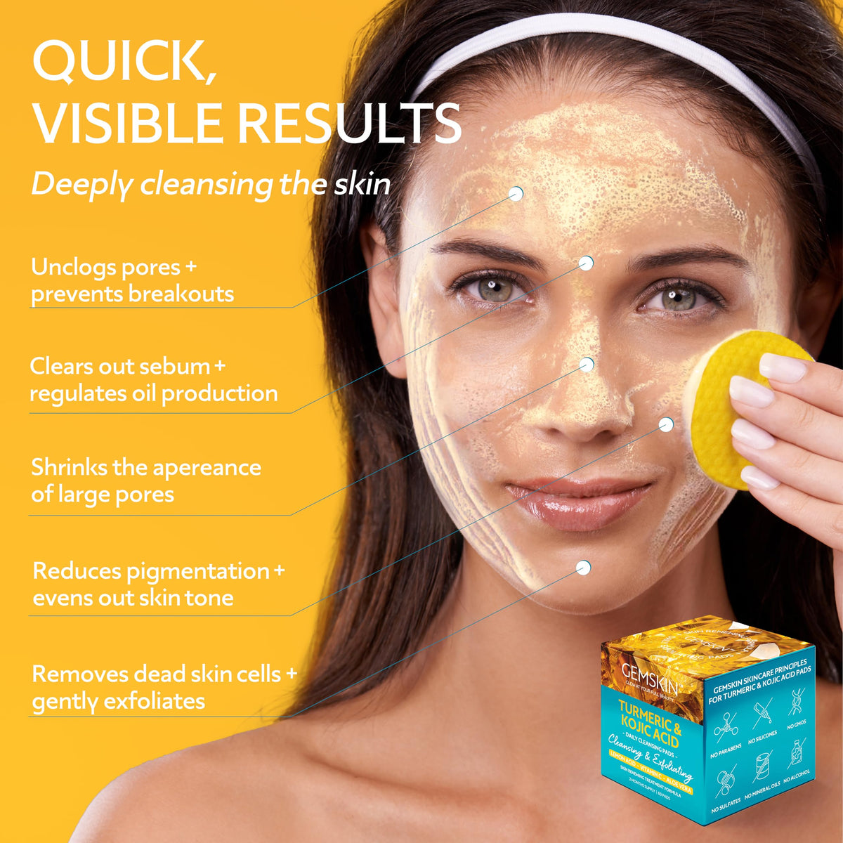 Closeup of GEMSKIN turmeric kojic cleansing pads texture for gentle exfoliation.