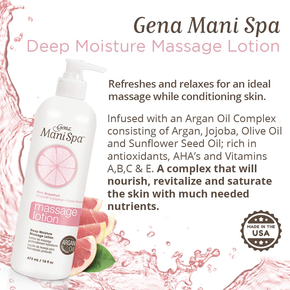 Gena Mani Spa Massage Lotion argan-oil-ingredients highlight rich nourishment.