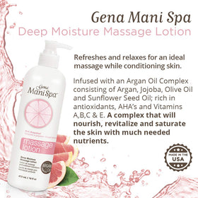 Gena Mani Spa Massage Lotion argan-oil-ingredients highlight rich nourishment.