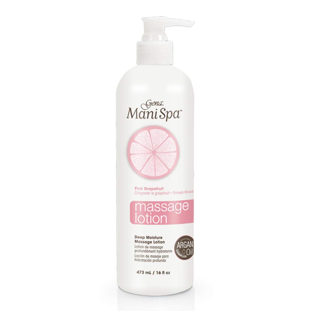 Gena Mani Spa Massage Lotion bottle pouring shows smooth, deep hydration.