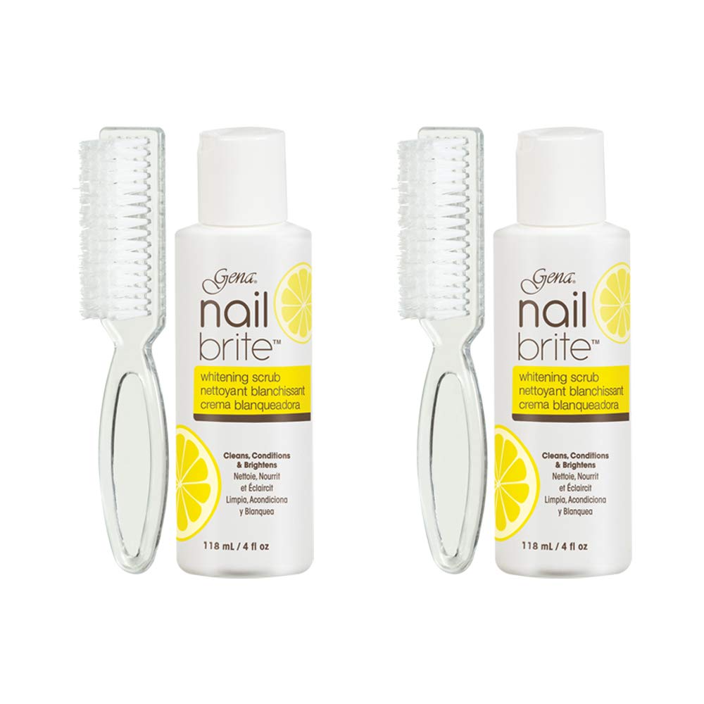 Gena Nail Whitening Scrub with Brush brightens yellow nails with a refreshing lemon scent