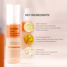 Genabelle PDRN Dual Glow Serum Mist with hyaluronic acid droplets on skin