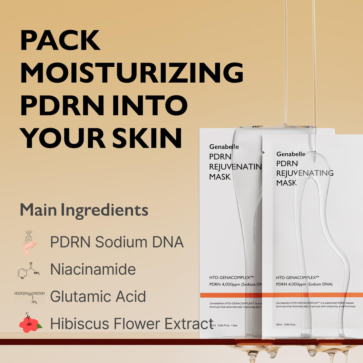 Genabelle PDRN mask sheet vegan sheet enhances absorption for sensitive skin.
