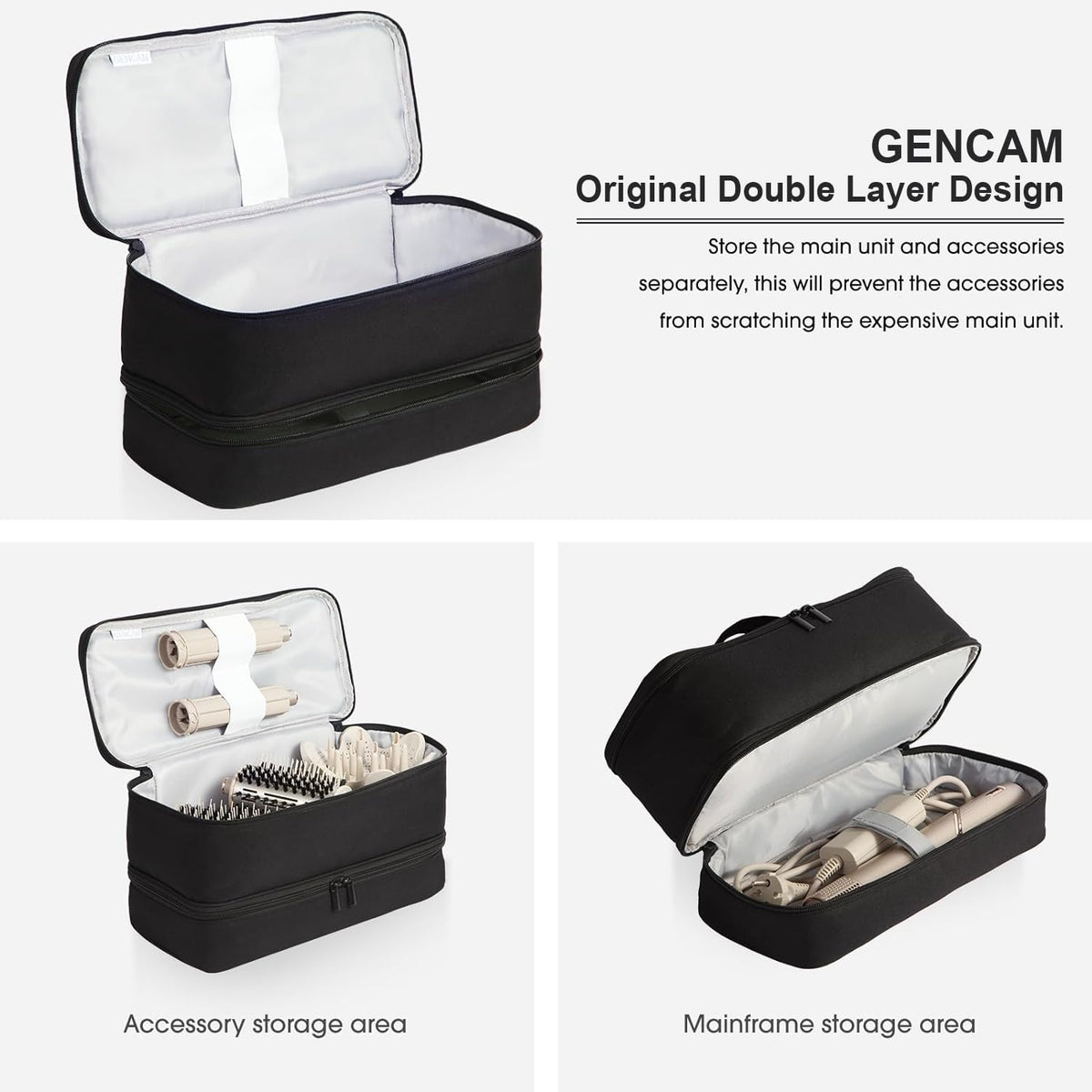 GENCAM case interior highlighting separate compartments for machine and accessories