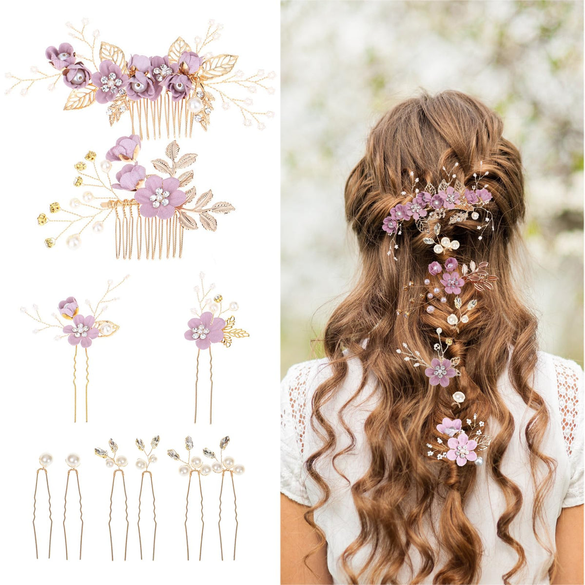 Generic 10pcs hair comb set with secure grips for all-day wedding wear.