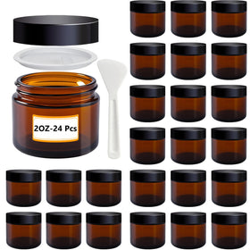 Generic 2 oz amber glass jar with lid, ideal for compact cosmetics storage on the go.