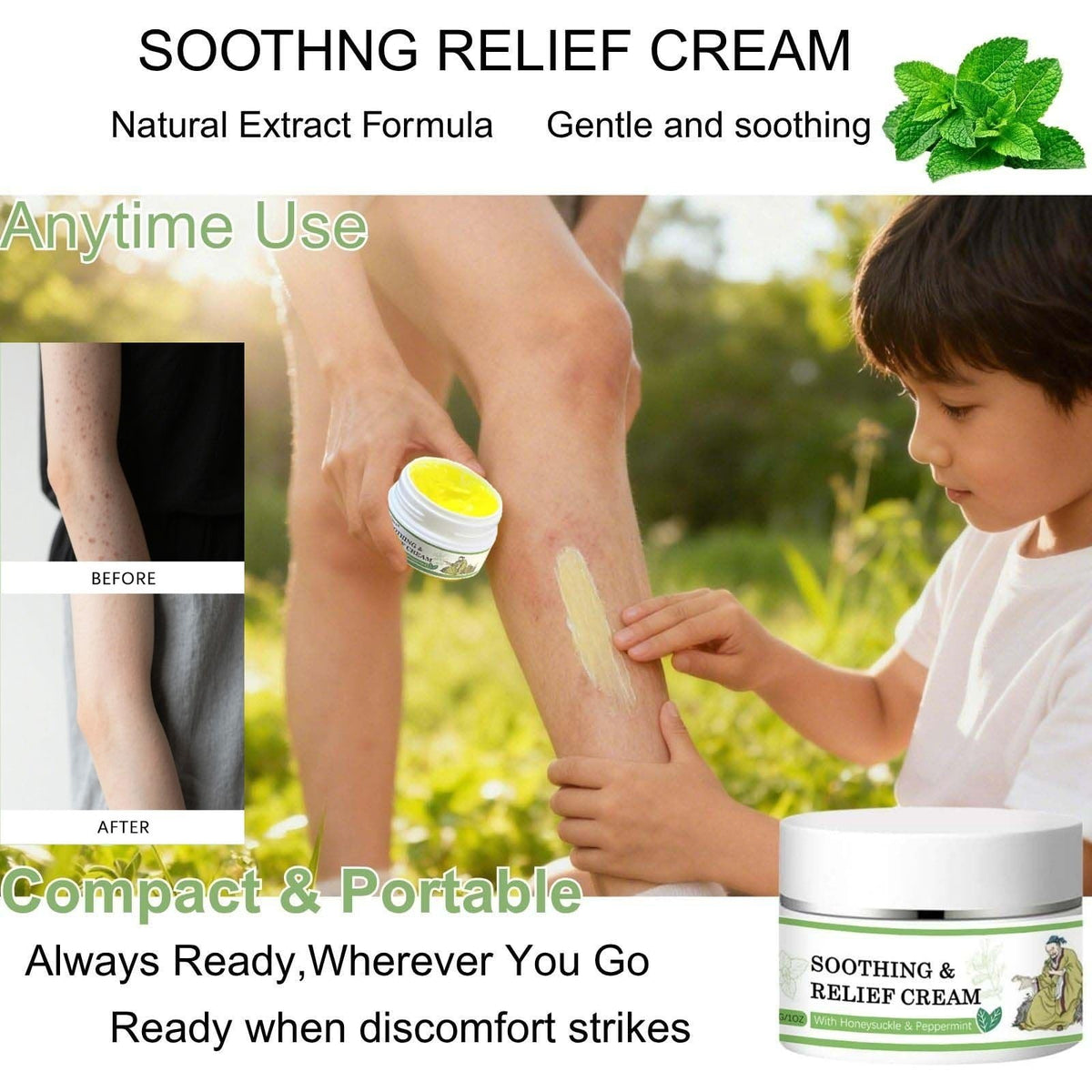 Portable Generic Soothing Relief Cream fits in a purse for on-the-go care