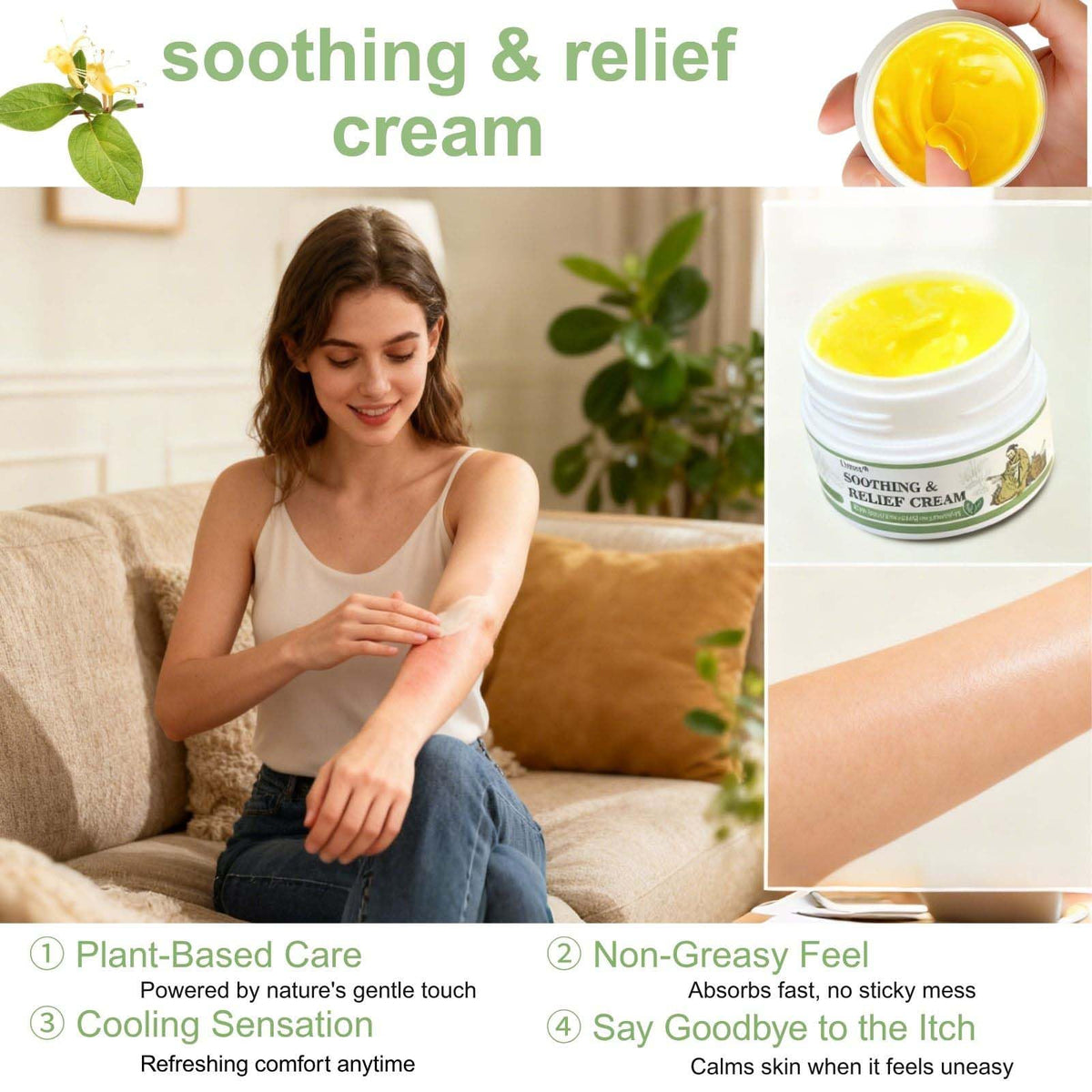 Close-up of Generic Soothing Relief Cream texture showing lightweight absorption