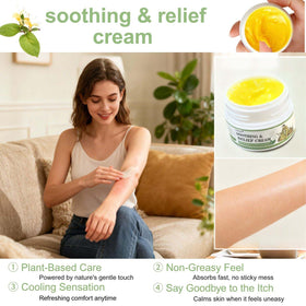 Close-up of Generic Soothing Relief Cream texture showing lightweight absorption