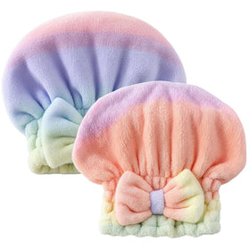 Generic 2pcs towel in gradient pink-blue helps quick drying.