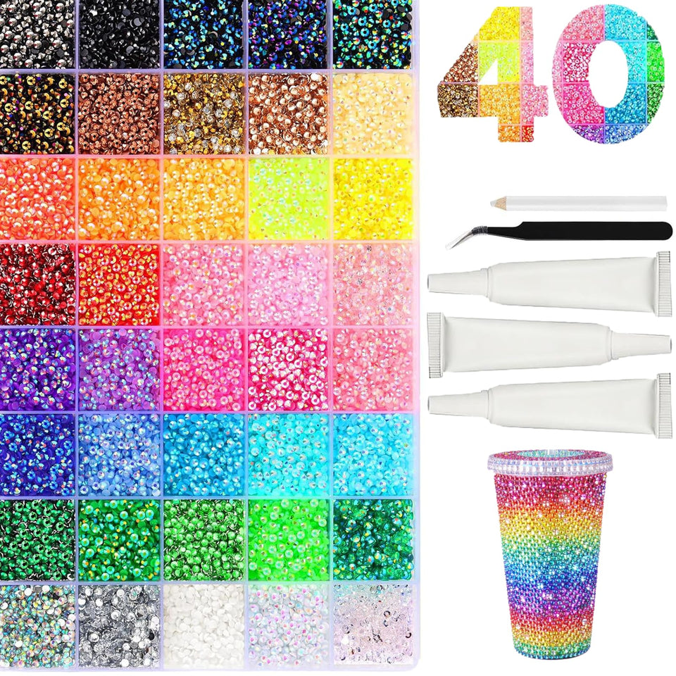 Generic rhinestones organized storage box with 40 compartments for easy sorting