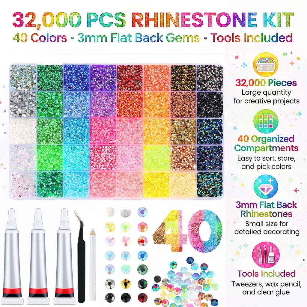 Generic 3mm colorfast rhinestones in vibrant colors for nails and crafts