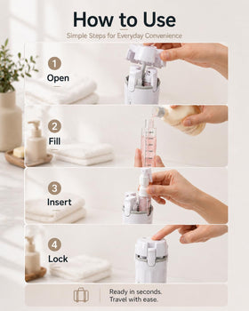Generic 4 in 1 travel dispenser bottle ideal for gym bags and trips