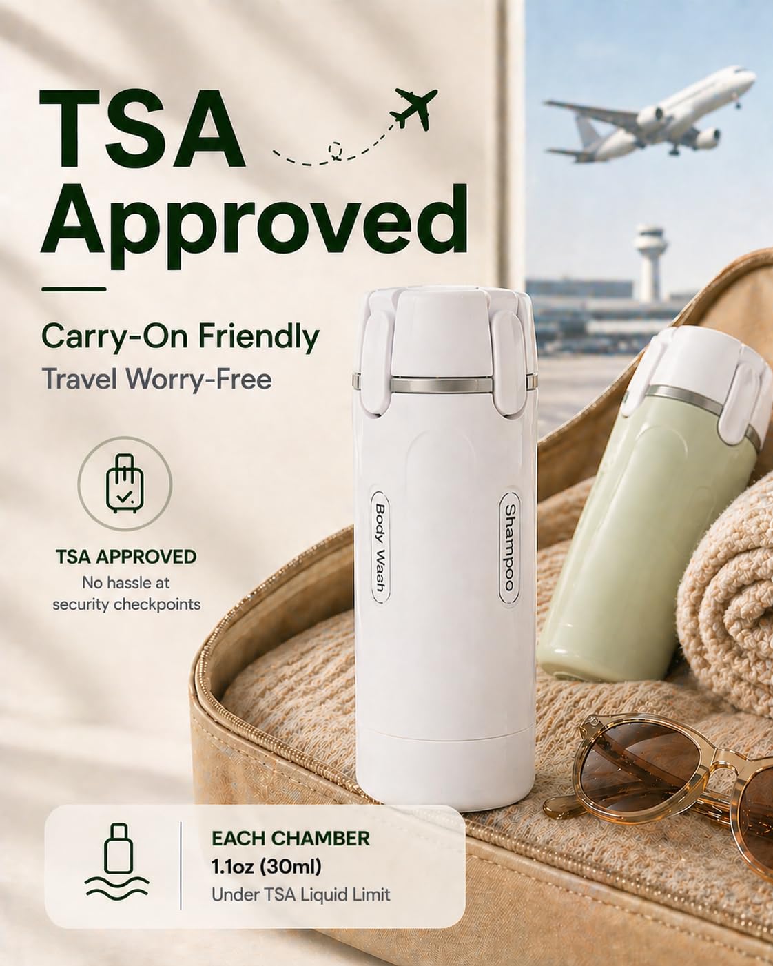 Generic 4 in 1 travel dispenser bottle leak proof cap for secure packing