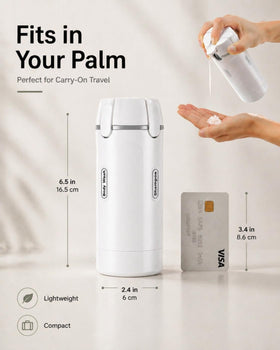 Generic 4 in 1 travel dispenser bottle pump in action demonstrating easy dispensing