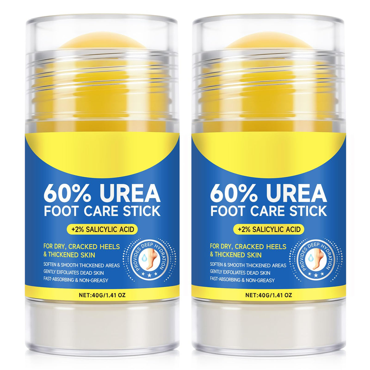 Generic 60-percent Urea Foot Cream Stick application image shows quick-absorbing relief