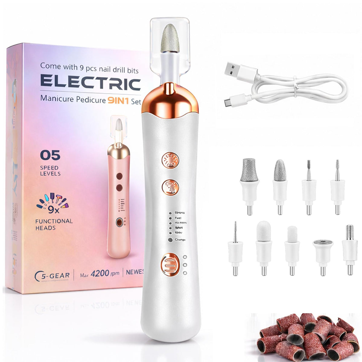 Generic 9in1 electric toenail clippers with LED light for precise trimming.