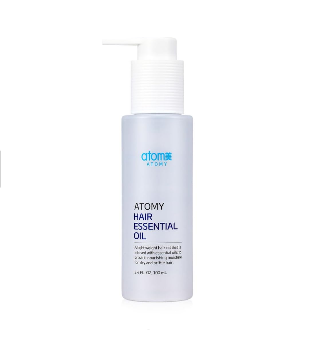 Generic A.t.o.m.y Hair Essential Oil bottle pouring for lightweight anti-frizz shine