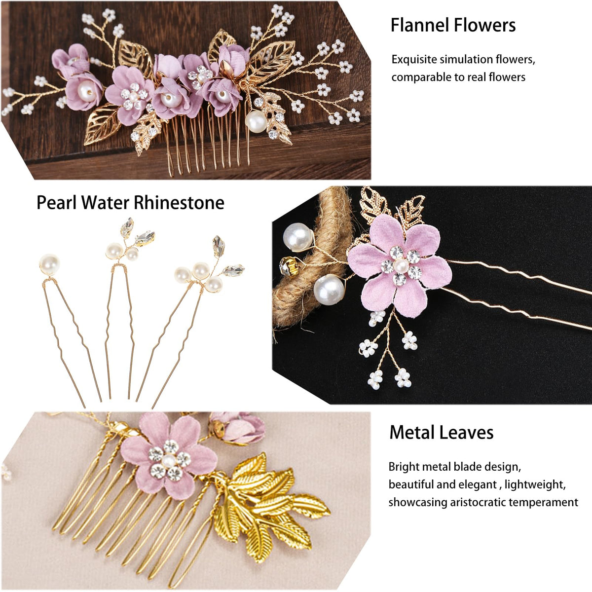 Generic baby purple flower hair pin adds delicate color and steady hold.