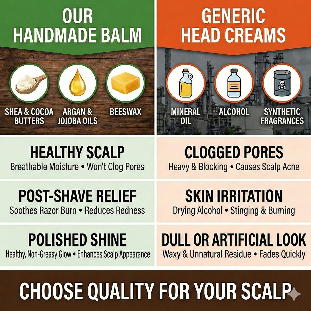 Generic Bald Head Balm being rubbed into scalp demonstrates easy, non-greasy absorption.