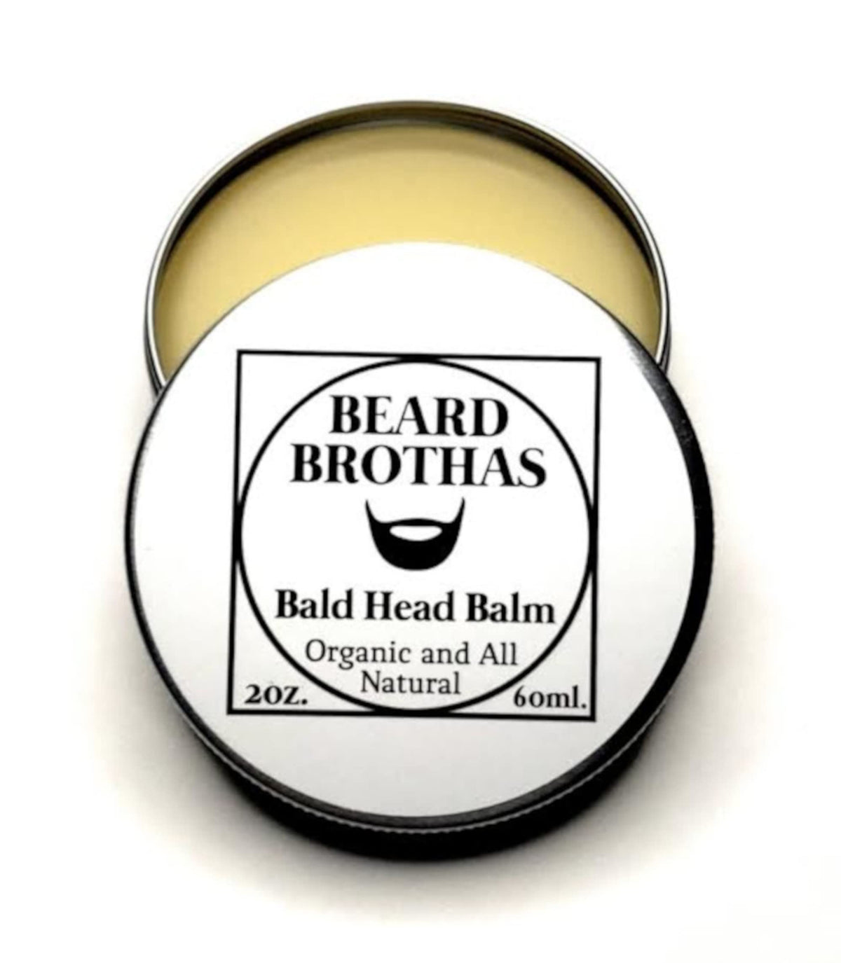 Generic Bald Head Balm jar closeup shows rich texture for quick moisturization.