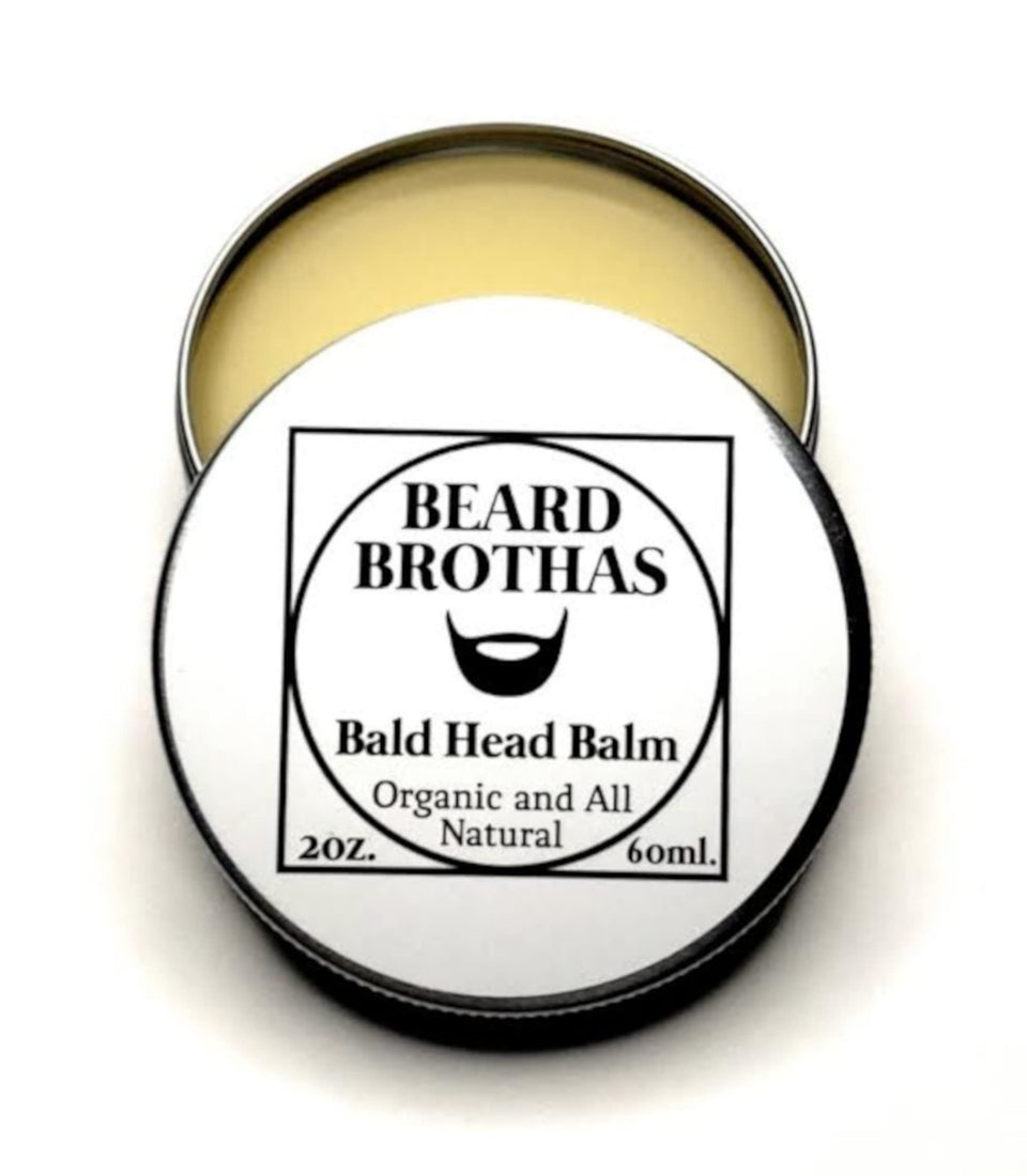 Generic Bald Head Balm jar closeup shows rich texture for quick moisturization.