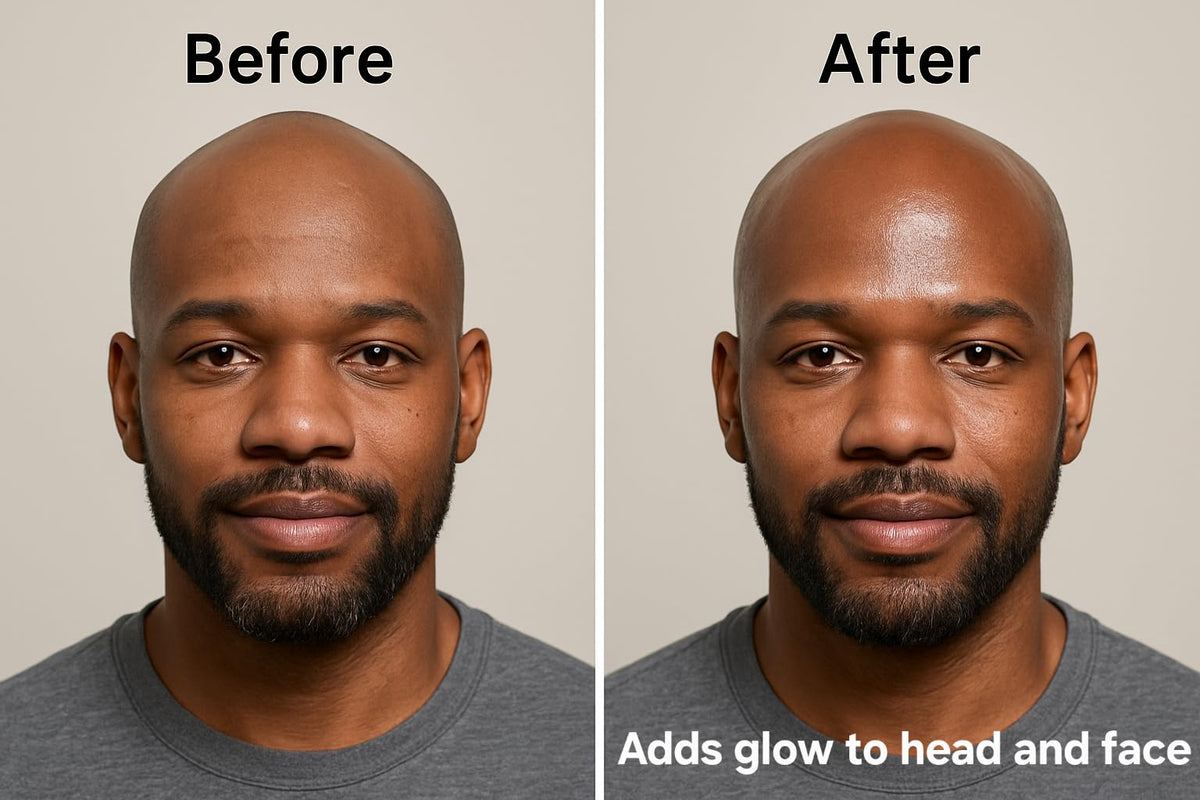 Generic Bald Head Balm organic argan and jojoba oils nourish the scalp.