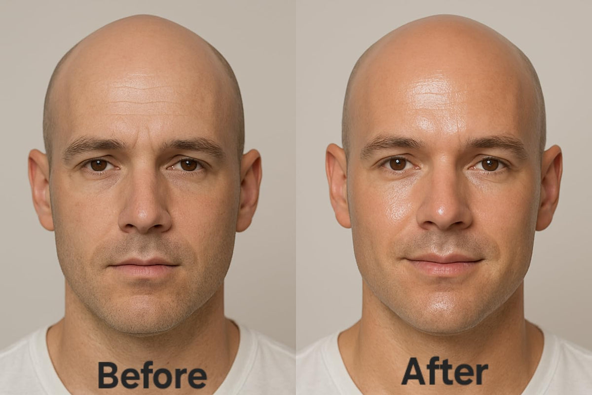 Generic Bald Head Balm with shea and cocoa butter forms a protective barrier.