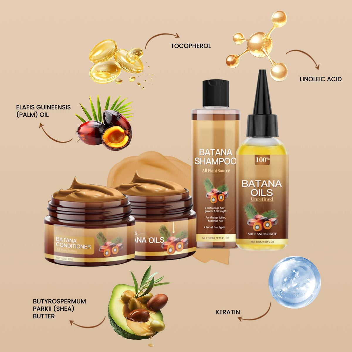 Generic Batana Oil Conditioner tube for detangling and shine.