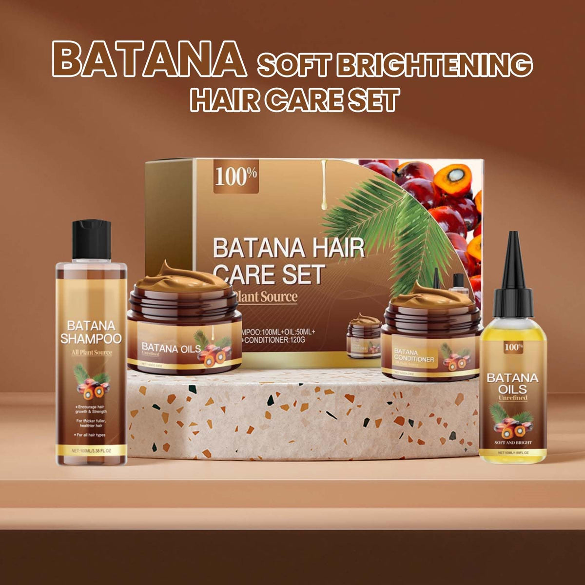 Batana Oil Set packaging showcases natural care for all hair types.