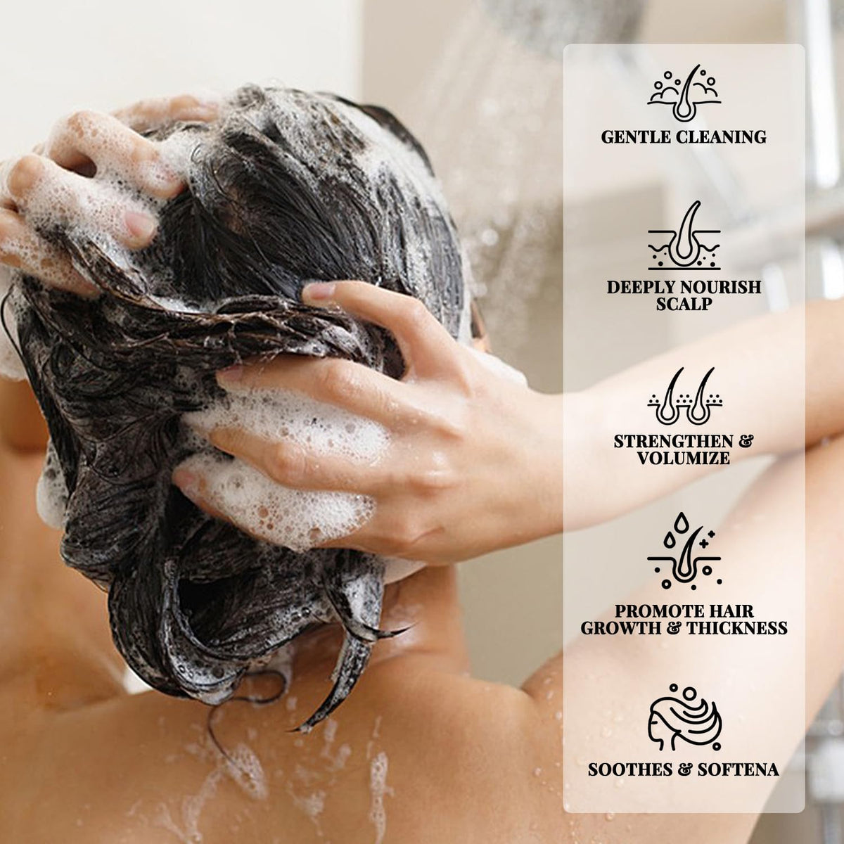 Generic Batana Oil shampoo lather showing smooth hair after wash