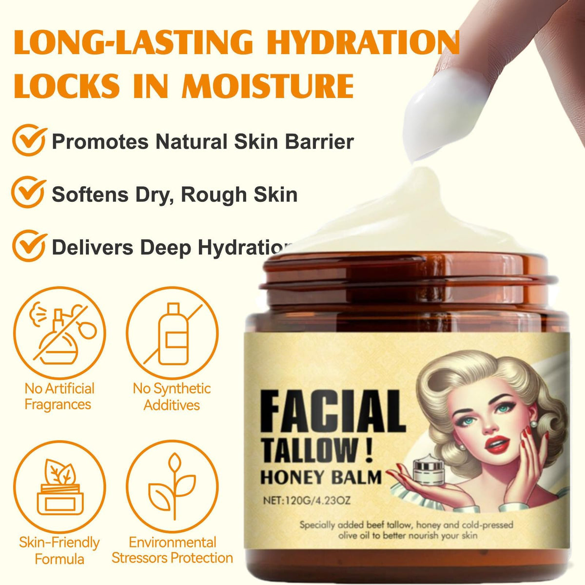 Generic Beef Tallow Facial Balm applied to the face demonstrating smooth coverage.